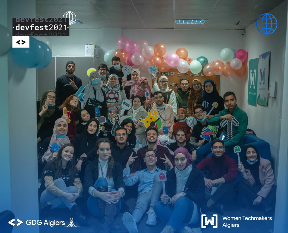 GDG Algiers family gather in one picture 🤩, all the fatigue and pressure that piled throughout the organization are pulled away, only fun, motivation, and good memories are left to remember 💓💗.

GDG for ONCE, GDG FOREVER 😍!

#DevFest21 #DevFestAlgiers 
#GDGAlgiers #WTMAlgiers