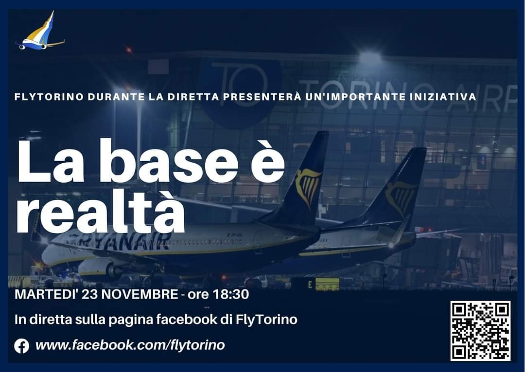 flytorino's tweet photo. 📣 Martedì organizziamo una diretta facebook durante la quale si parlerà della base @Ryanair_IT a Torino.
Vi aspettiamo! https://t.co/55q2mKr5SL