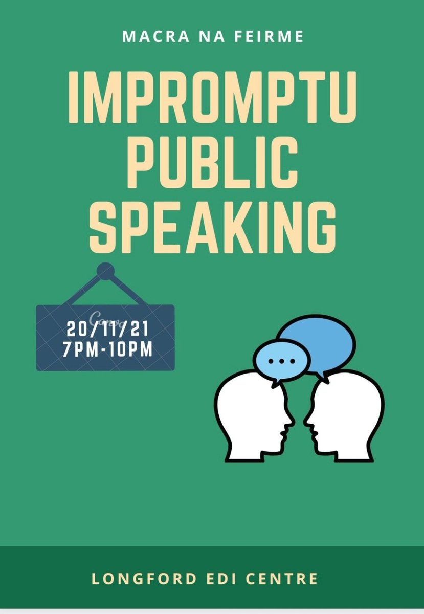 The very best of luck to Galway, Cavan &amp; Meath taking part in the Semi Finals of the National Impromptu Public Speaking tonight in Longford.

Members of the public welcome to spectate  #GalwayMacra #CavanMacra #MeathMacra 
#RuralYouth #YoungFarmers #PublicSpeakingCompetition