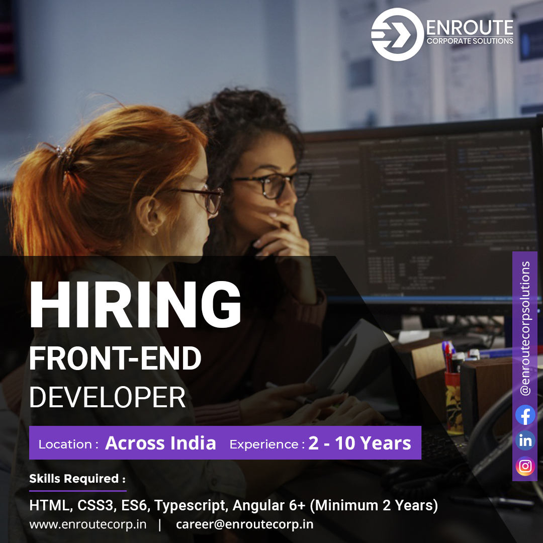 EnrouteCS's tweet photo. We are Hiring Front End Developers across India. Apply Now! 

Key Skills
HTML,CSS3, Typescript, ES6, Angular 

Send resumes to career@enroutecorp.in 
Call us on +91 7593848651

#hiring #HTML #CSS3 #Typescript #ES6 #Angular #Jobpost #vacancy #itjobs #job #softwaredeveloper https://t.co/Df1QDtNND5