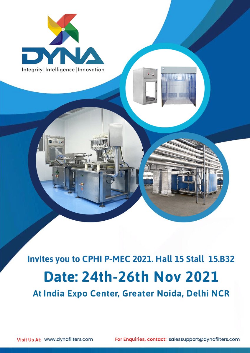 FiltersDyna's tweet photo. Visit us at CPHI ,PMEC from 24th to 26th November 2021 .
Venue : India Expo Centre , Greater Noida , Delhi NCR
Hall : 15
Stall : 15.B32
Your trusted partner in Delivering Clean Air, with Best in class Indoor Air Quality products .
#indoorairquality #dynafilters https://t.co/7HPuIo3jNp
