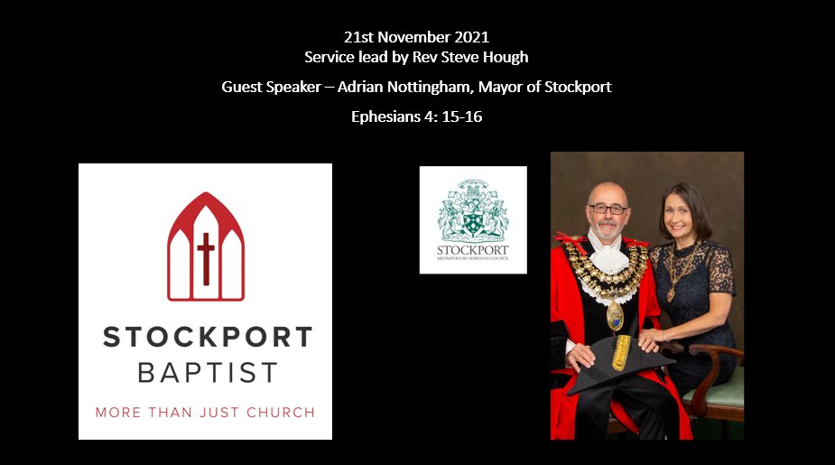 SteveHough's tweet photo. Join us for a special service tomorrow at 10.30am when our guest speaker will be the Mayor of Stockport, Adrian Nottingham sharing his vision and heart to see kingdom renewal come to Stockport. https://t.co/MykL2GLWR8