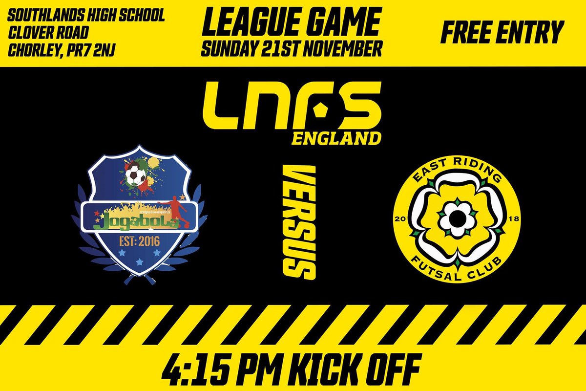 The #BlackNYellow play their 1st fixture of the season outside of Hull. They make the trip along the M62 to face <a href="/JogabolaFutsal/">Jogabola Futsal/Football Club</a> who lie one place above East Riding Futsal Club in 2nd place and boast a 100% win record in the @LNFSEngland so far this season.

#Race4Top4 #AwayDays
