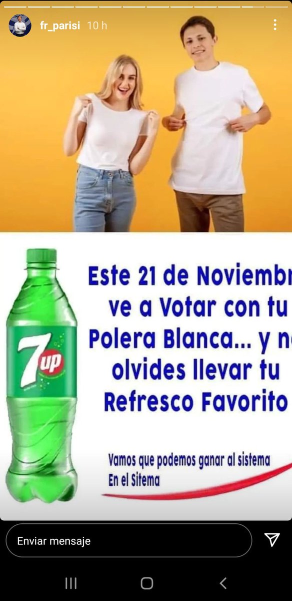 KevinBeyle's tweet photo. Dejenme una seventup(7up) para mi refresco 😝
#FrancoParisi #ParisiPresidente2022
#ParisiPasoABoric
#ParisiEnPrimeraVuelta
#ParisiQueSomosMillones
#PDG https://t.co/ebYJtXswvF