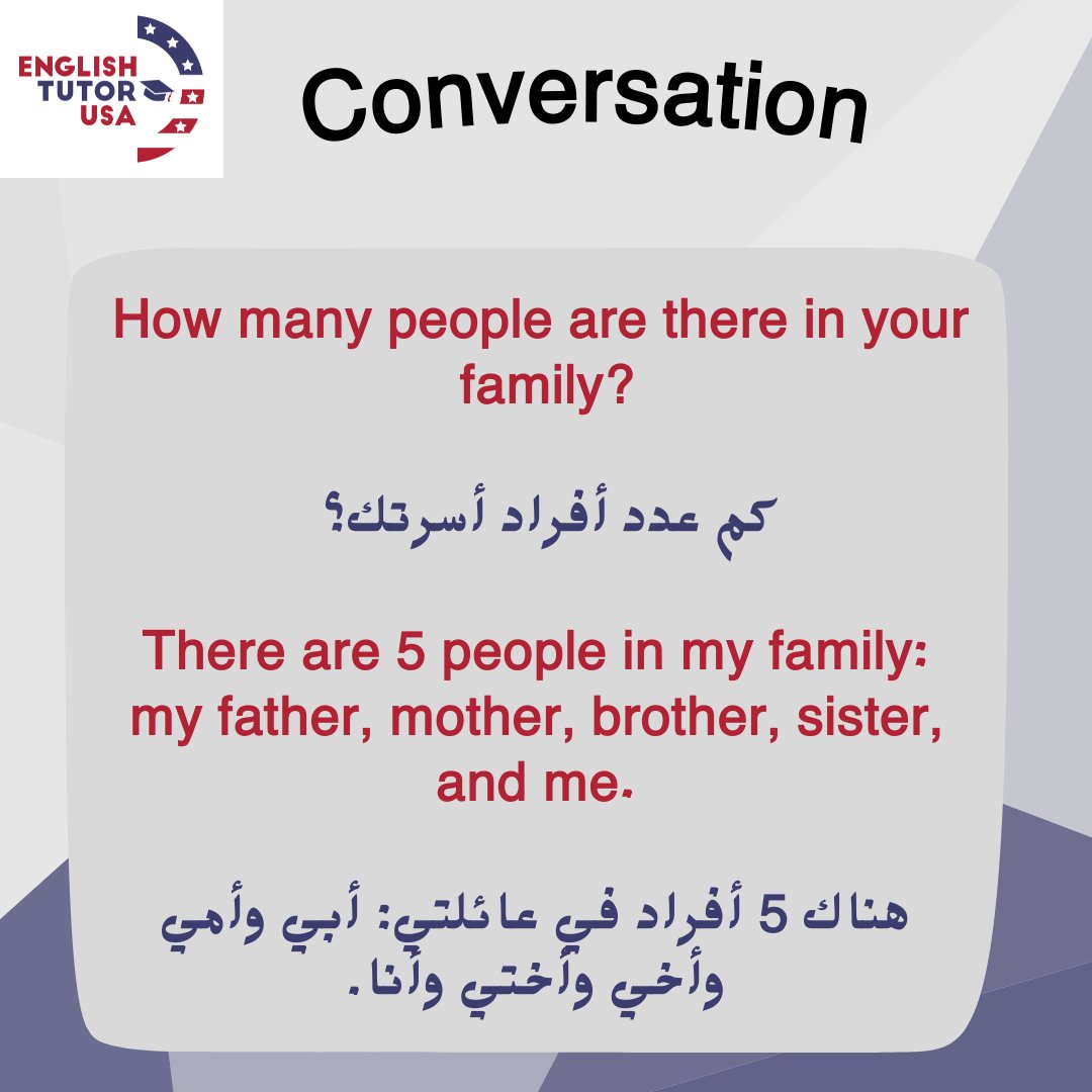 EnglishTutorUSA's tweet photo. 🔺⭕Conversation- حوار باللغة الإنجليزية حول أفراد الأسرة🛑👇
#englishconversation #conversation #englishlearning
#أخطاء_شائعة #محادثة_انجليزي #تعلم_الإنجليزية https://t.co/EVWab3ojqg