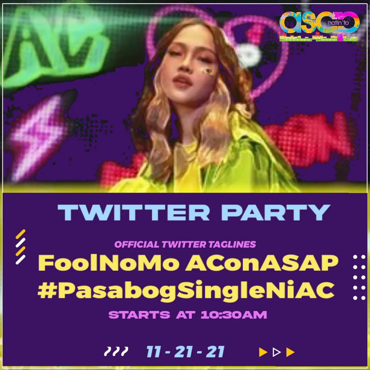 ACnaticsFUNmily's tweet photo. ❗TWITTER PARTY❗

DATE: November 21, 2021
TIME: STARTS 10:30AM

OTT:

FoolNoMo AConASAP
#PasabogSingleNiAC

No Emojis / Numbers / Symbols / Multiple Hashtags / Double Mention

TWEET • RETWEET • RETWEET WITH QUOTE • REPLY TWEET

SAVE DRAFTS NOW, ACNATICS! 💛🥰 https://t.co/Pia6GfNu10