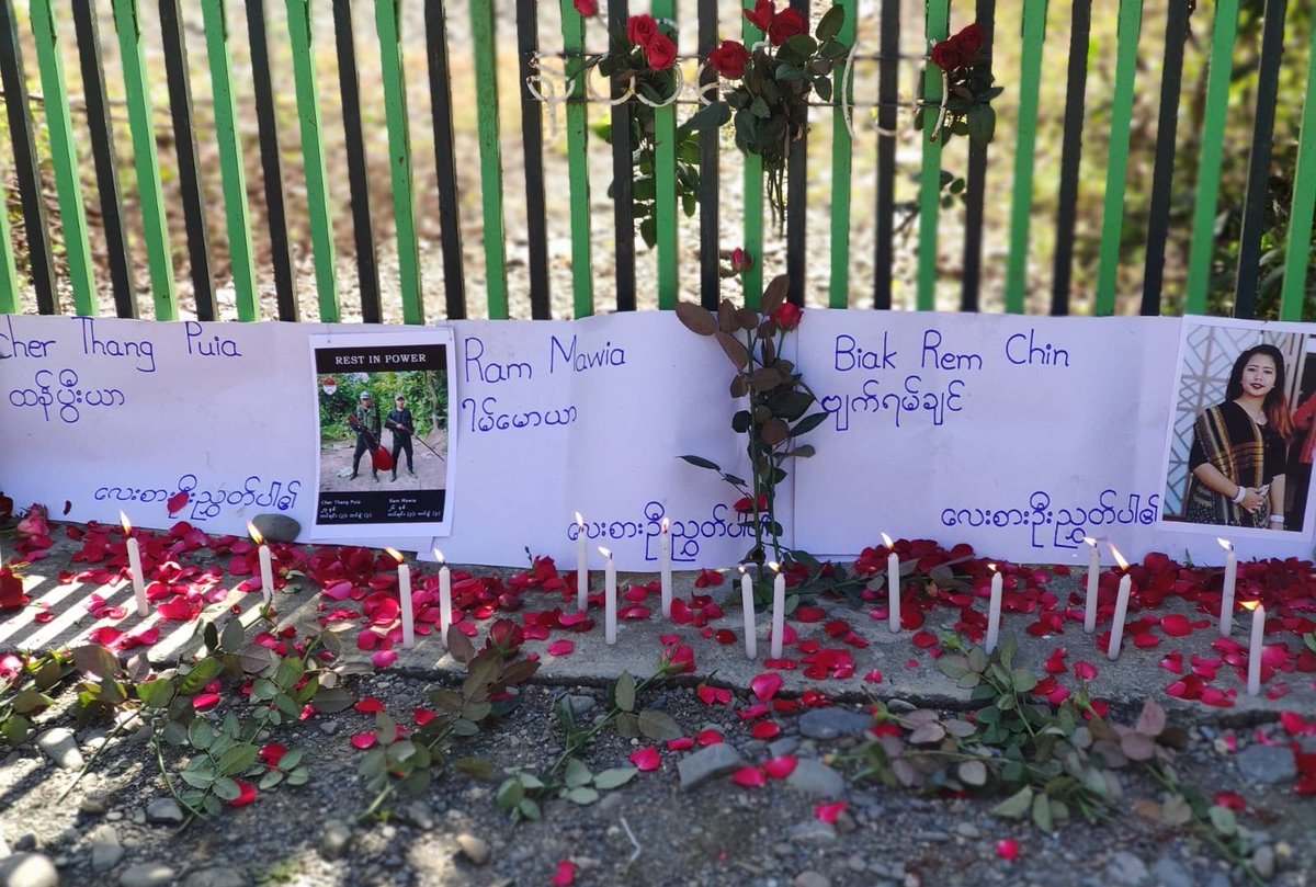 A memorial service was held on Saturday for three members of Sagaing Region's Kale Township People's Defense Force killed by the junta in Kale on Nov. 16. #WhatsHappeningInMyanmar