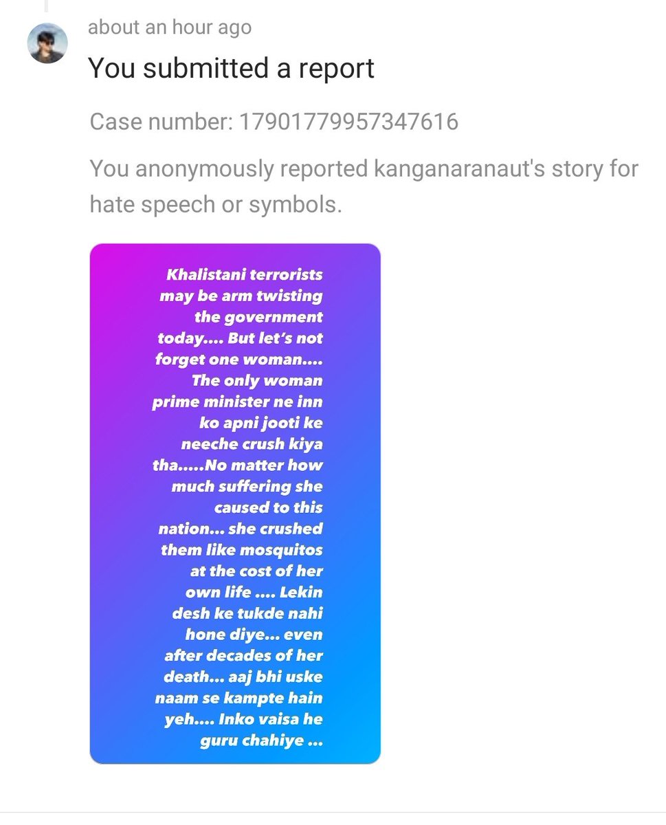 zoo_bear's tweet photo. So according to @InstagramComms, It 'doesn't go against their community guidelines'.  
Advocating Genocide isn't against Instagram Policy? 
#SuspendKanganaFromInstagram
CC :  @tarabedi @vishalshahis @mosseri @DavisAntigone @ngleicher @InstagramComms @instagram https://t.co/M3ke16Wn7U