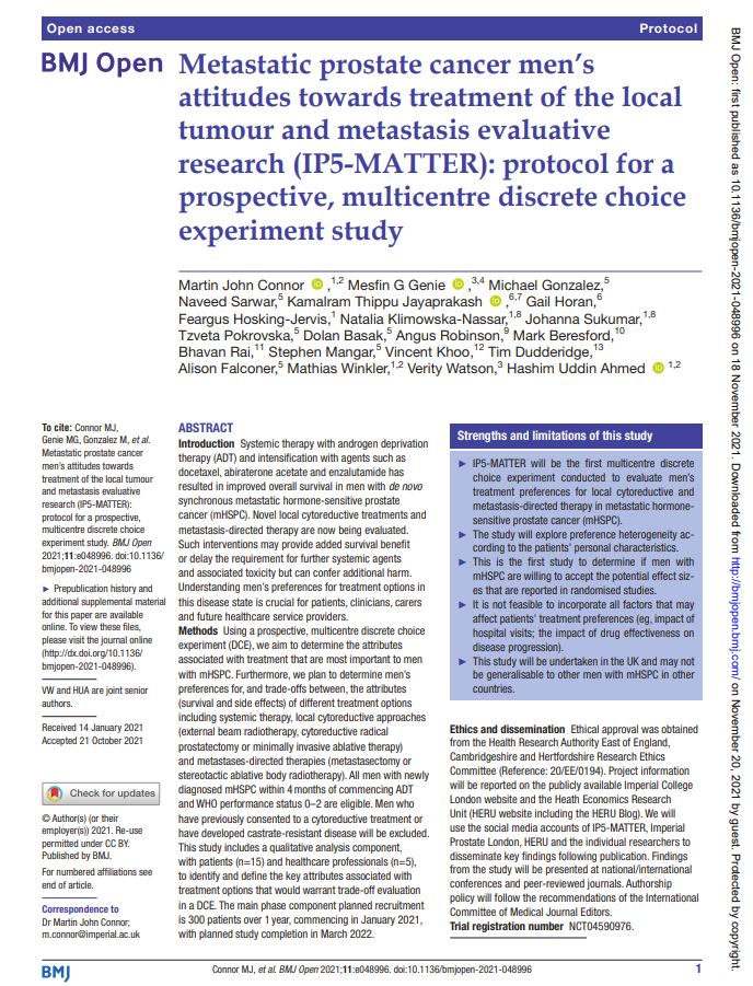 MatterTrial's tweet photo. 👋IP5-MATTER trial protocol published in @BMJ_Open this week. 

Recruiting in 30 NHS centres-ahead of schedule, results due in 2022. 

Congrats to the huge UK effort @IP_London @HERU_Abdn @VWatsonEcon @Connor_Urol @LondonProstate1 @wellcometrust 

https://t.co/XgBL1Co1Sx https://t.co/9Vf1KC4zzI