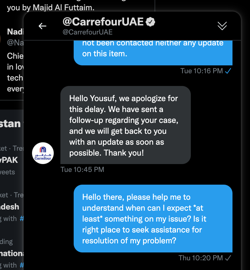myousufq's tweet photo. @CarrefourUAE @Nadine_samra @CarrefourUAE  can you please reply to my DM?, sent last Thursday? https://t.co/QlgkrMQV84