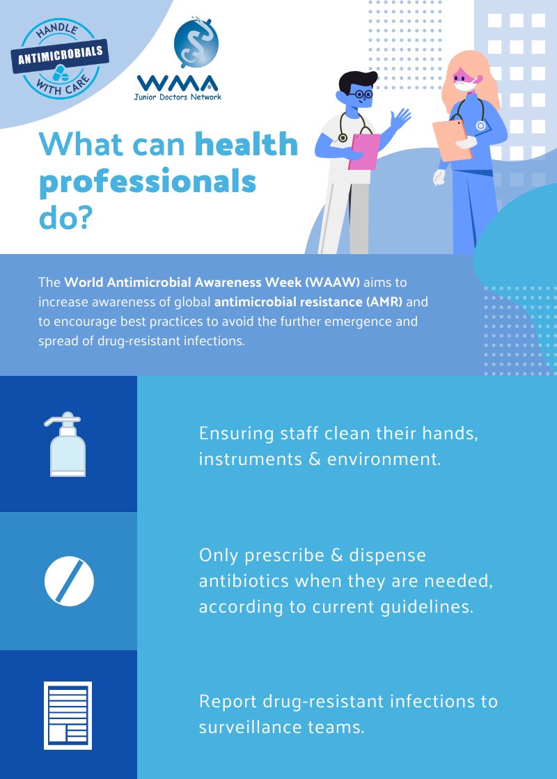 WMAJDN's tweet photo. To amplify #WorldAntimicrobialAwarenessWeek, Junior Doctors Network remind healthcare professionals on our collective responsibility to #StopAntimicrobialResistance
 
#WashYourHandsRegularly
#PrescribeWithCaution
#WAAW
#WMAJDN
#JuniorDoctorsNetwork https://t.co/Kmf6oD9Bi3