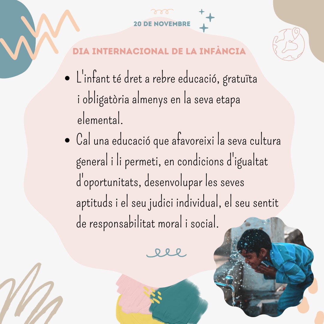 eap_b34's tweet photo. Avui, dia internacional de la infància, compartim amb vosaltres els drets de l’infant en l’àmbit educatiu que s'exposen a la Declaració Universal dels Drets de l'Infant (Nacions Unides, 1959).
#educació #educacióinfantil #educacióprimària #educacióinclusiva #educacióenvalors #eap https://t.co/pxewMHEanC