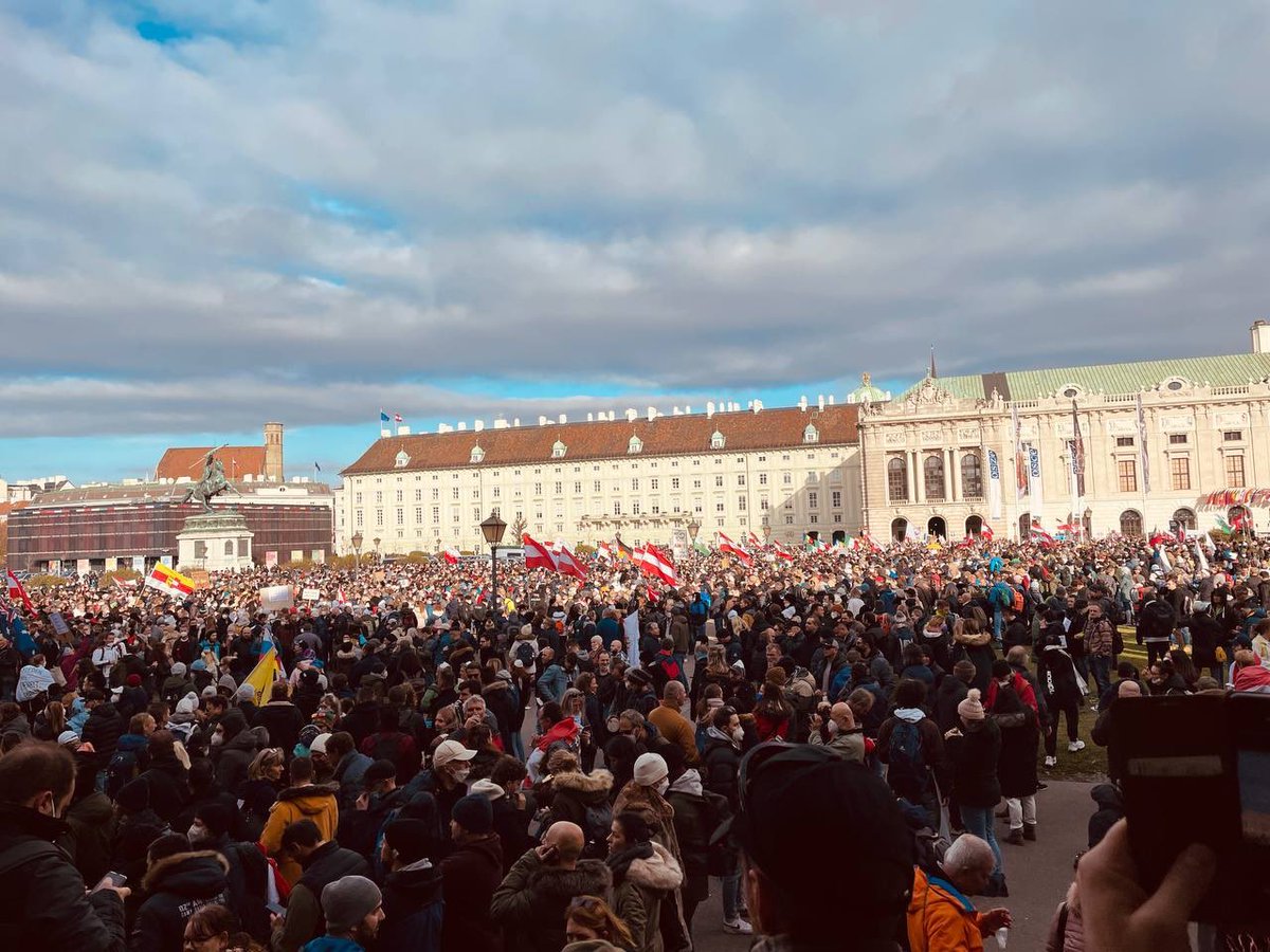Massive protest in Vienna, Austria today against the new lockdown, plus mandatory vaccinations which the tyrannical Austrian government plans to implement starting in February.