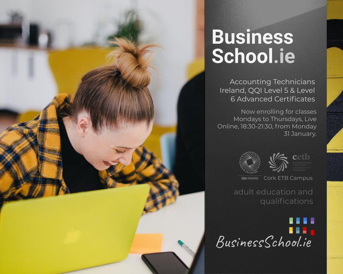 Career progression is in your hands for January 2022.

BusinessSchool.ie

Professional qualifications, study at home, expert tuition, online classes and resources: Live Online, 18:30-21:30, from Monday 31 January.

Enrolment open nationwide.