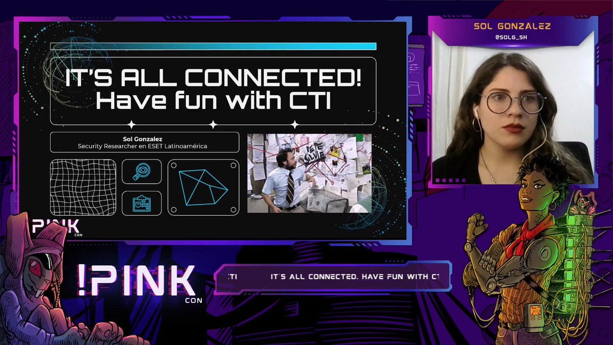 📢 ¡AHORA! <a href="/solg_sh/">Sol G.</a> nos presenta su charla "It’s all connected! Have fun with Threat Intelligence"! 🙌 🤩

📢 NOW! <a href="/solg_sh/">Sol G.</a> is presenting her talk "It’s all connected! Have fun with #ThreatIntelligence"! 🙌 🤩

👉 twitch.tv/notpinkcon