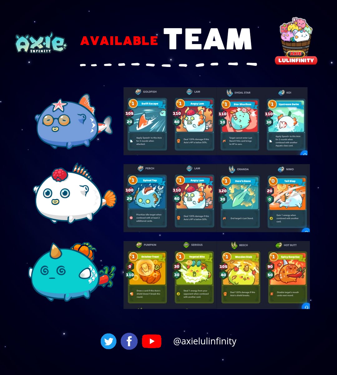 AxieLulinfinity's tweet photo. Teams available from now. Apply by following next few steps.
✅ Like and retweet
✅ Follow us @AxieLulinfinity and YouTube
✅ Join our discord: https://t.co/R06hX45yj2
✅ Tag 3 friends and apply in our site 👇👇 https://t.co/c5wVzqSulh https://t.co/V1CKWplauv