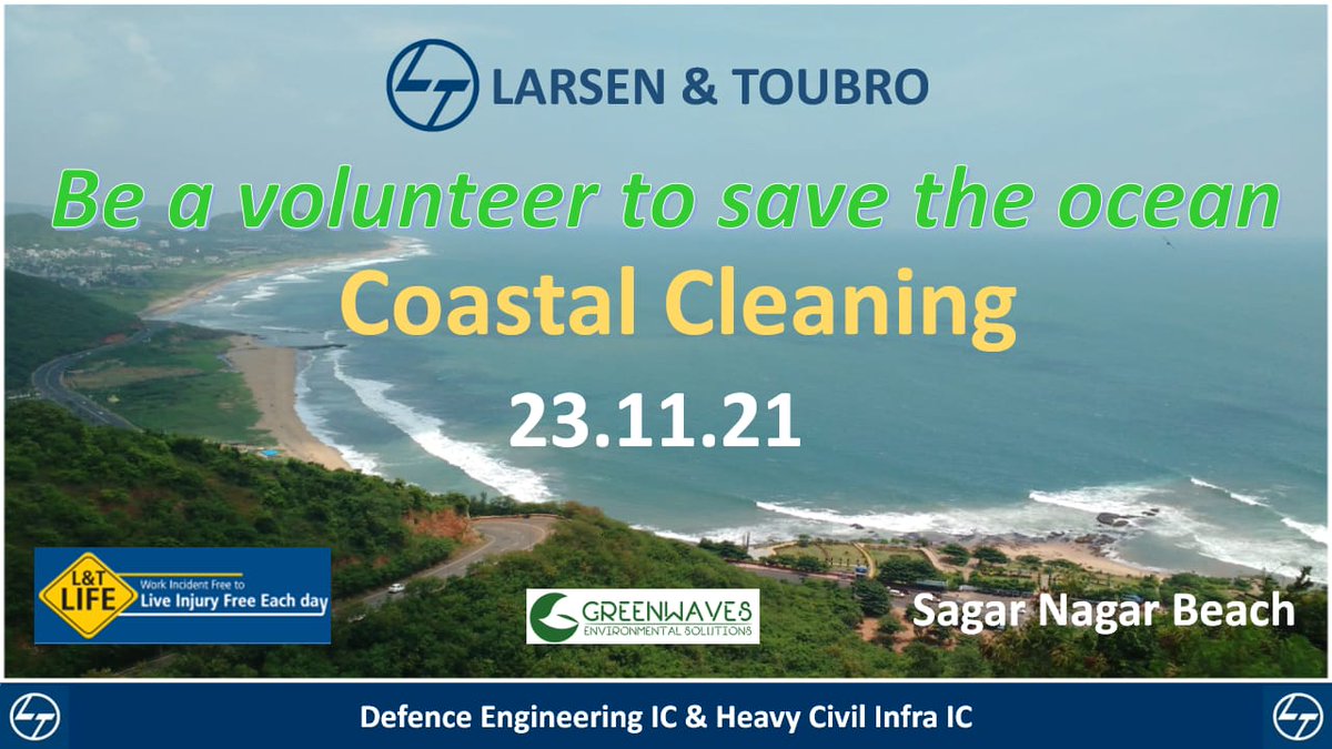 On 23/11/21 come for beach cleanup effort at Sagar Nagar Beach. Cleaning up #SagarnagarBeach can reduce litter,protect our #ocean & raise awareness about litter & #plasticpollution #reuse
@larsentoubro @Greenwaveses
#CleaningUp #nature #environment 
#BeachCleanUp @GVMC_OFFICIAL