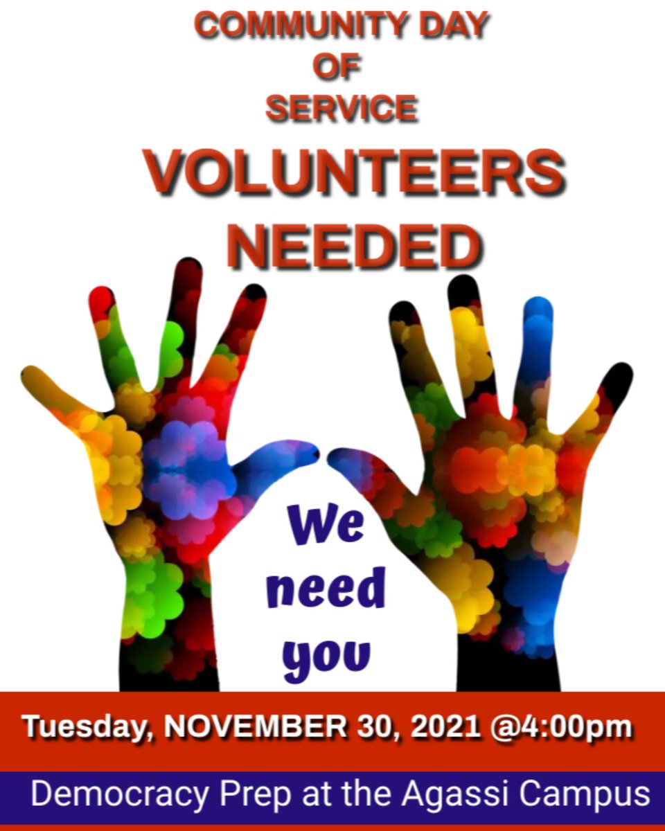 DPAgassiCampus's tweet photo. You're invited to come and make a difference! Tuesday, Nov. 30th @4pm all are welcome to come share your ENTHUSIASM, enjoy great company, and have some fun!  Scholars and families can earn volunteer hours for your time as well.  Hope to see you there! #communitydayofservice #DPAC https://t.co/9D1wdduHqm