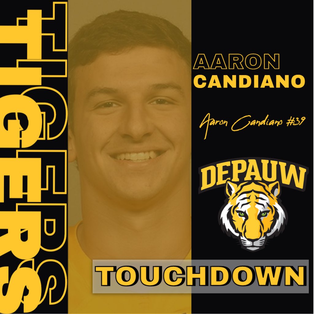 DePauwAthletics's tweet photo. #TIGERS STRIKE AGAIN!!

Chase Andries finds Aaron Candiano on a 3-yard touchdown pass, and @DePauwTigersFB takes a 13-0 lead over Rose-Hulman. 

#WinTheDay https://t.co/FIk8b09CIV