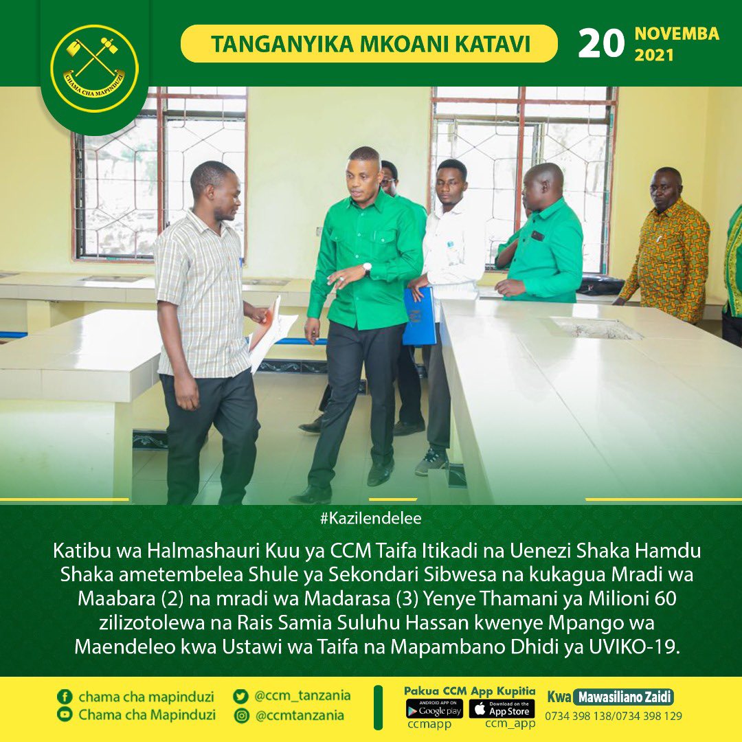 ccm_tanzania's tweet photo. Katibu wa NEC- Itikadi na Uenezi Ndg. Shaka Hamdu Shaka aendelea na ziara ya kuimarisha uhai wa chama katika mashina pamoja na kukagua miradi ya maendeleo wilaya ya  Tanganyika mkoani Katavi leo Novemba 2021.

#KaziIendelee
#TunaImaniNaSamia https://t.co/aJq6qmkwV3