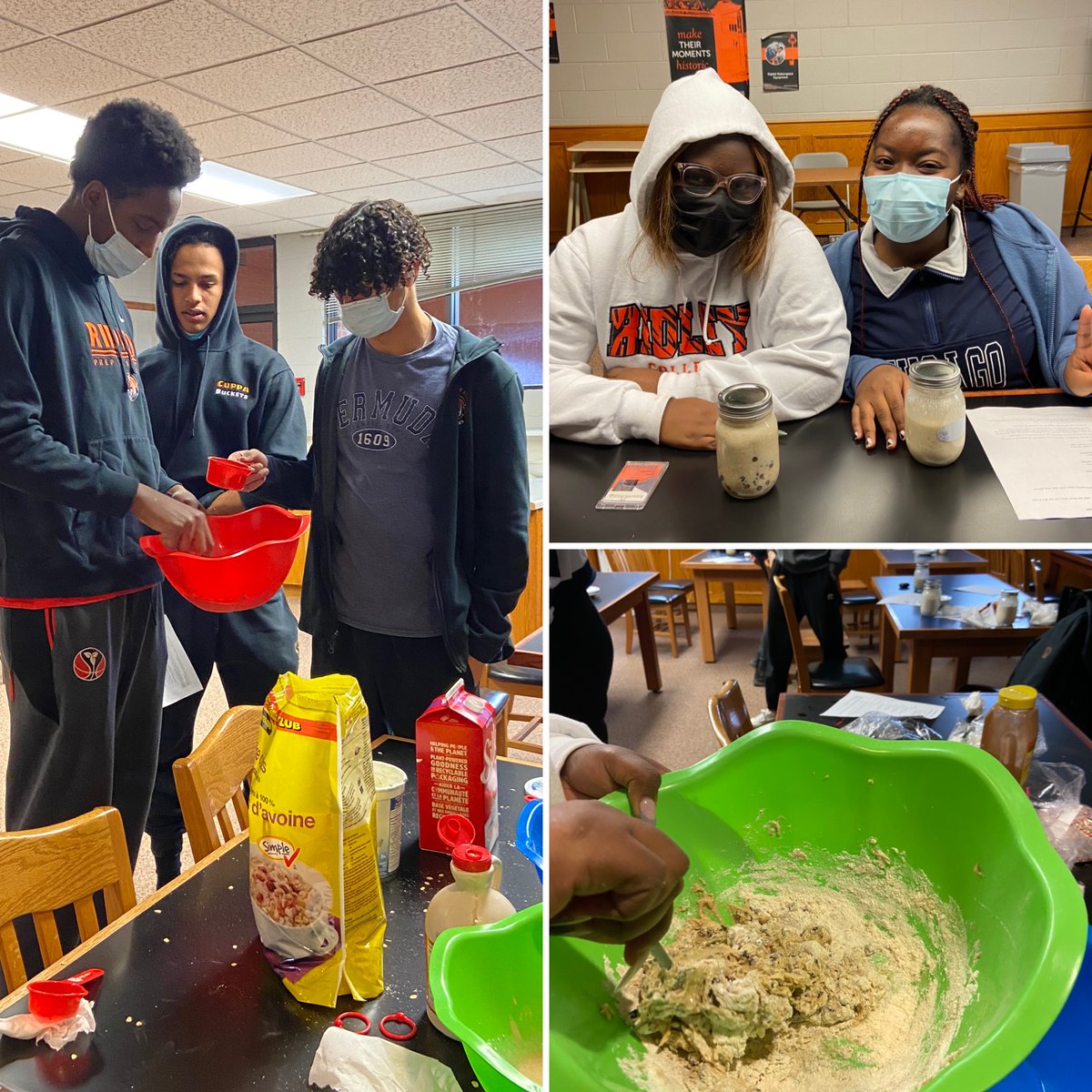 MandevilleDucks's tweet photo. Saturday morning @Ridley_College had many of the grade 12 students in the “kitchen”. Mrs. Bett was sharing her family recipe for Pasta e Fagioli, with Ms. Covent they made No Bake Cheesecake, and with Ms. Gralewicz - Overnight Oats and Protein Balls.#RidleyLearns #RidleyWellbeing https://t.co/kuzwQIP4Kc