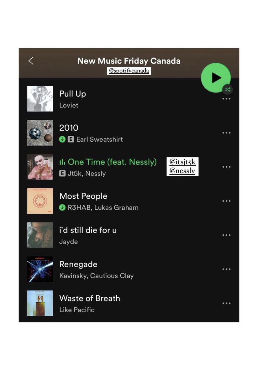 itsJT5K's tweet image. Thank You @SpotifyCanada For Adding “One Time” To New Music Friday🥂🖤