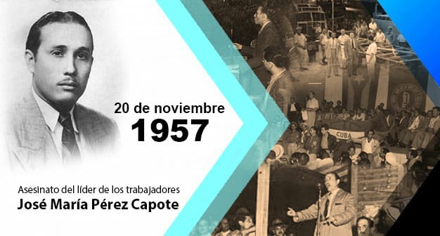Desde el <a href="/MitransCuba/">Ministerio del Transporte de Cuba</a> honramos al líder sindical de los trabajadores del #TransporteCuba, el militante del Partido Comunista, José María Pérez Capote, asesinado vilmente por esbirros del dictador Fulgencio Batista un día como hoy de 1957. #CubaViveEnSuHistoria #CubaVive