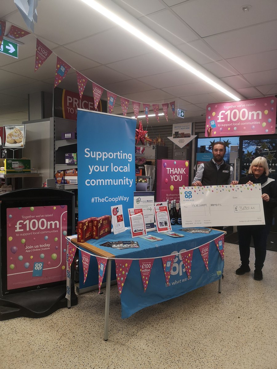 Celebrating payout day <a href="/coopuk/">Co-op</a> in Roffey today. Our local cause <a href="/horshammatters/">Horsham Matters</a> came to discuss the benefits of our unique membership and to talk to our customers. Not forgetting the opportunity for a photo with our giant cheque 😉 #ItsWhatWeDo
<a href="/PaulCoop9/">Paul Coop</a> <a href="/stejohcon/">Steve Constable</a> <a href="/PeterBatt3/">Peter Batt</a>