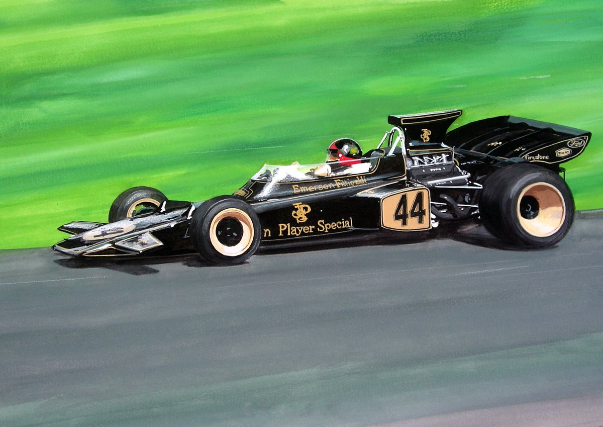 AutoTradition's tweet photo. Emerson Fittipaldi Oulton Park Gold Cup 1972
Gouache on paper by Steve Jones. #Emmo #EmersonFittipaldi #Fittipaldi #Lotus #Type72 https://t.co/YO75YbMmSc