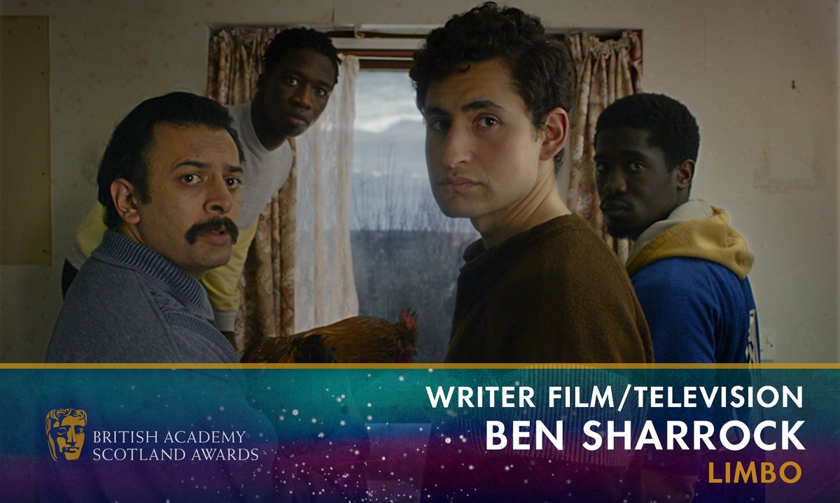 It’s another win for Limbo! Congratulations to Ben Sharrock (<a href="/BASharrock/">Ben Sharrock</a>) who takes home the #BAFTAScot21 award for WRITER FILM/TELEVISION ✍️✨ In partnership with <a href="/screenscots/">Screen Scotland</a>.