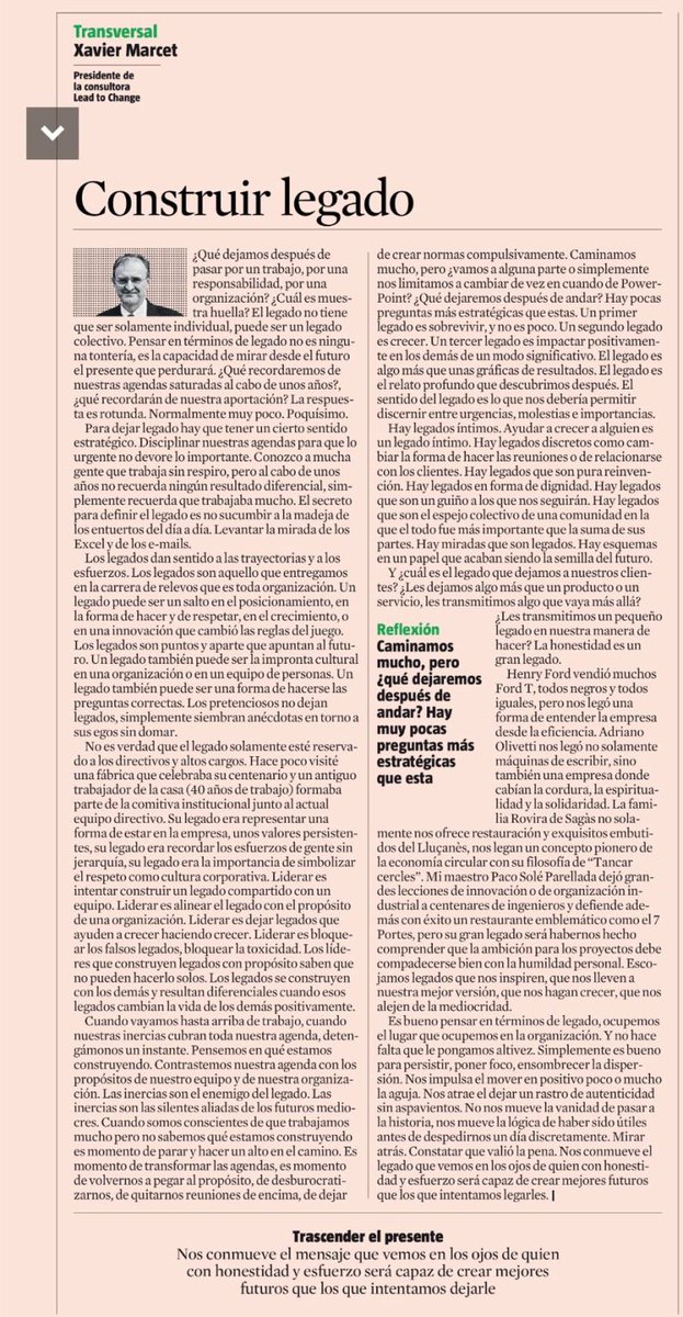PMIMadridSpain's tweet photo. Una nueva columna de @XavierMarcet "Construir legado".
#Estrategia #Management #Liderazgo https://t.co/5BvfbRMIHw