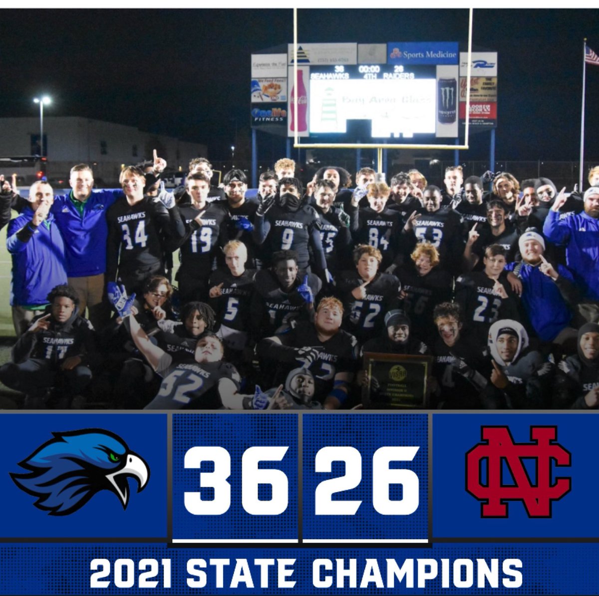 ShoresFootball's tweet photo. Congratulations to the 2021 VISAA State Champions and the only undefeated team in the VISAA at 12-0‼️ @ShoresFootball #HokaHey. 

Check back for some special moments over the next few days. 💙🖤💚🤍 https://t.co/pCxPjZulM2
