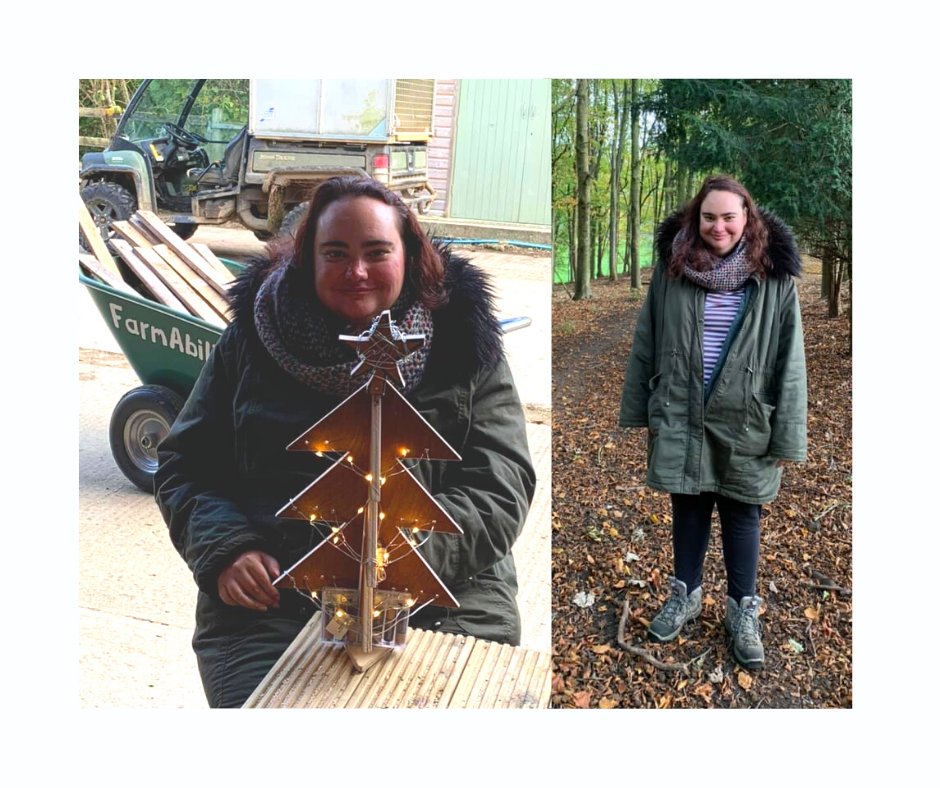 StyleAcre's tweet photo. Hannah loves going to @FarmAbility where she takes part in loads of outdoor activities. 🐷🐑🐄
Recently Hannah has made a fabulous Christmas tree 🎄 in wood work and has taken a lovely walk with her group, enjoying the grounds and all the lovely autumn leaves. 🚶♀️🍂
#FarmAbility https://t.co/7uyQ3KZOzn