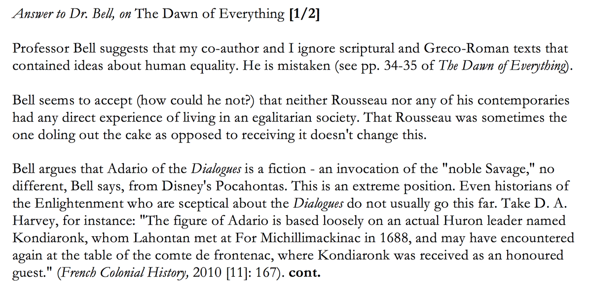 davidwengrow's tweet photo. We always intended that #TheDawnOfEverything would stimulate debate among our academic colleagues, but this really isn't the way. My answer to Dr. Bell, not very long, but a bit too long for a tweet - so for those who are interested, it's here in two screenshots back to back. https://t.co/b0z2bfPZho
