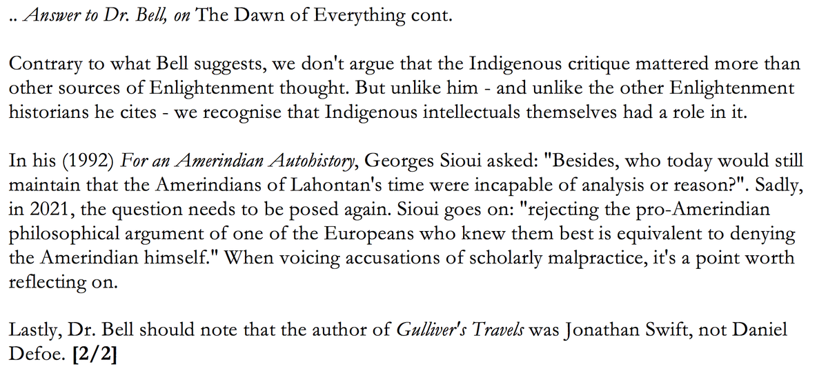 davidwengrow's tweet photo. We always intended that #TheDawnOfEverything would stimulate debate among our academic colleagues, but this really isn't the way. My answer to Dr. Bell, not very long, but a bit too long for a tweet - so for those who are interested, it's here in two screenshots back to back. https://t.co/b0z2bfPZho