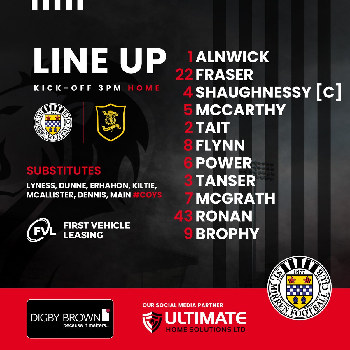 saintmirrenfc's tweet image. The #SMFC starting line-up for today&apos;s #cinchPremiership match at home to @LiviFCOfficial.

#STMLIV | #COYS