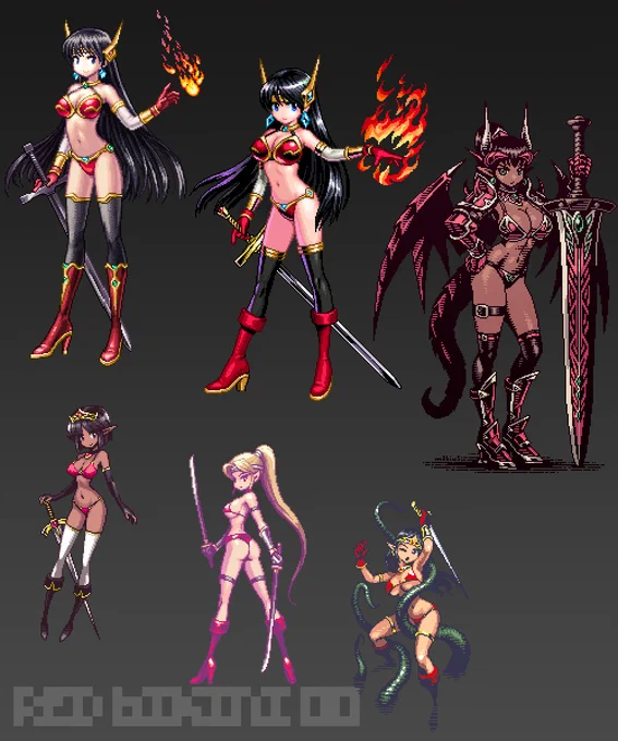#ドット絵 #pixelart #過去絵
これまで描いたビキニアーマーの赤だけ集めました
22体ありますね…古いのから並んでます 