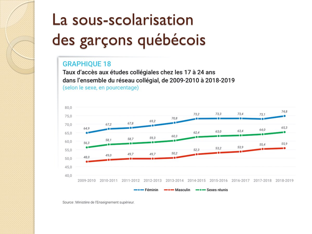 La sous-scolarisation des garçons au Québec 1: l’accès au cegep
