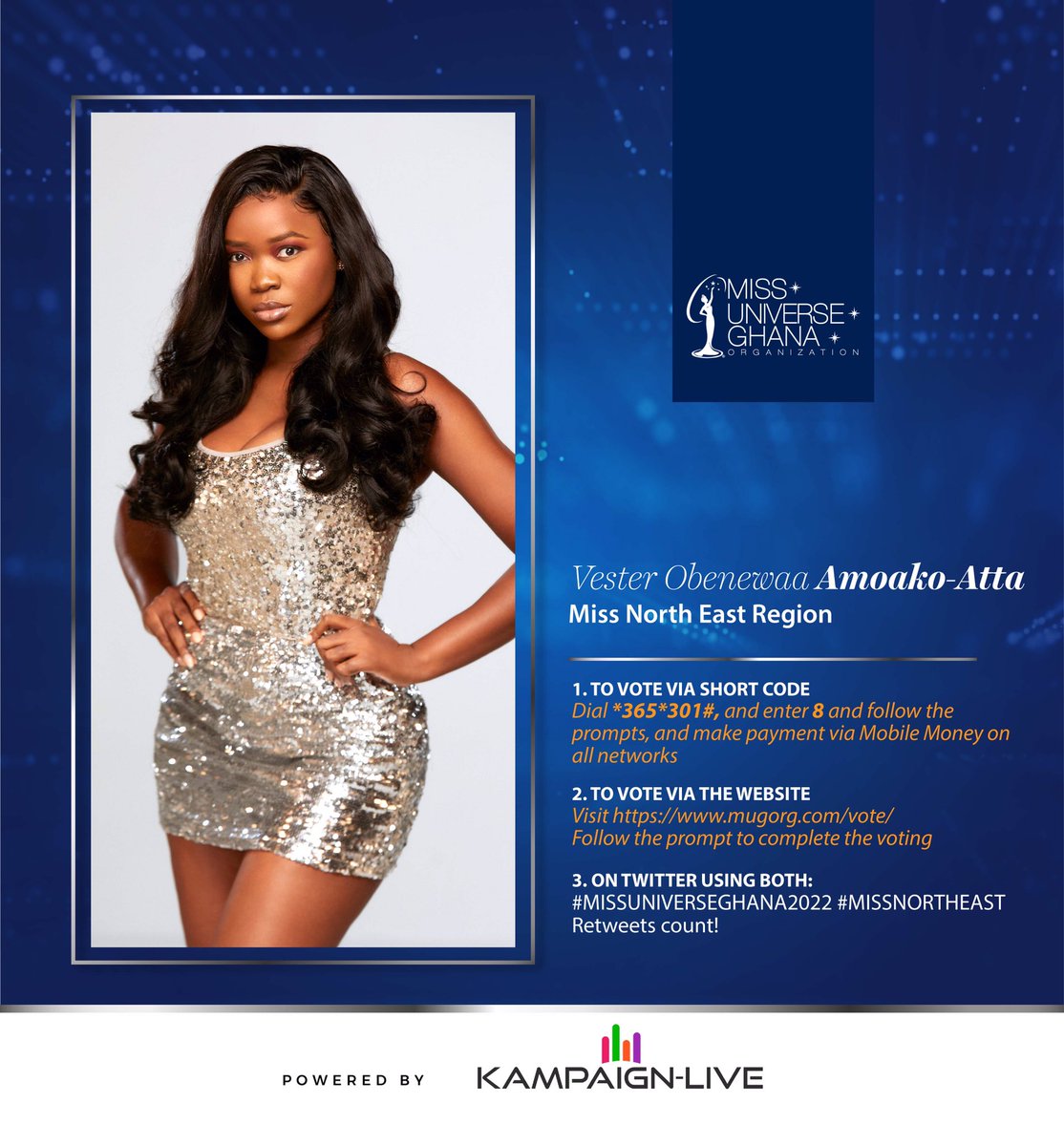 MissUniverseGh_'s tweet photo. To vote for

VESTER OBENEWAA AMOAKO-ATTA | Miss North East Region

VOTE ON TWITTER USING BOTH:
#MISSUNIVERSEGHANA2022 #MISSNORTHEAST
Retweets count! https://t.co/4XRI9x3FR3