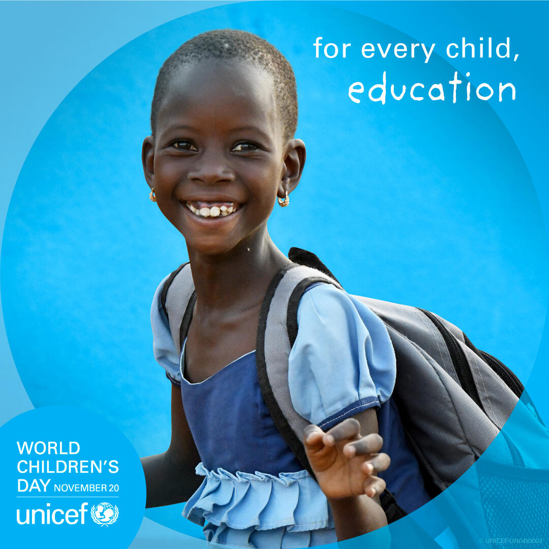 unicefchief's tweet photo. Nearly 1.6 billion children and young people have been affected by COVID-19 school closures.   

This #WorldChildrensDay, @UNICEF continues to call on governments to reopen schools and get children’s learning back on track. #ForEveryChild https://t.co/tBhlIh0Ylc