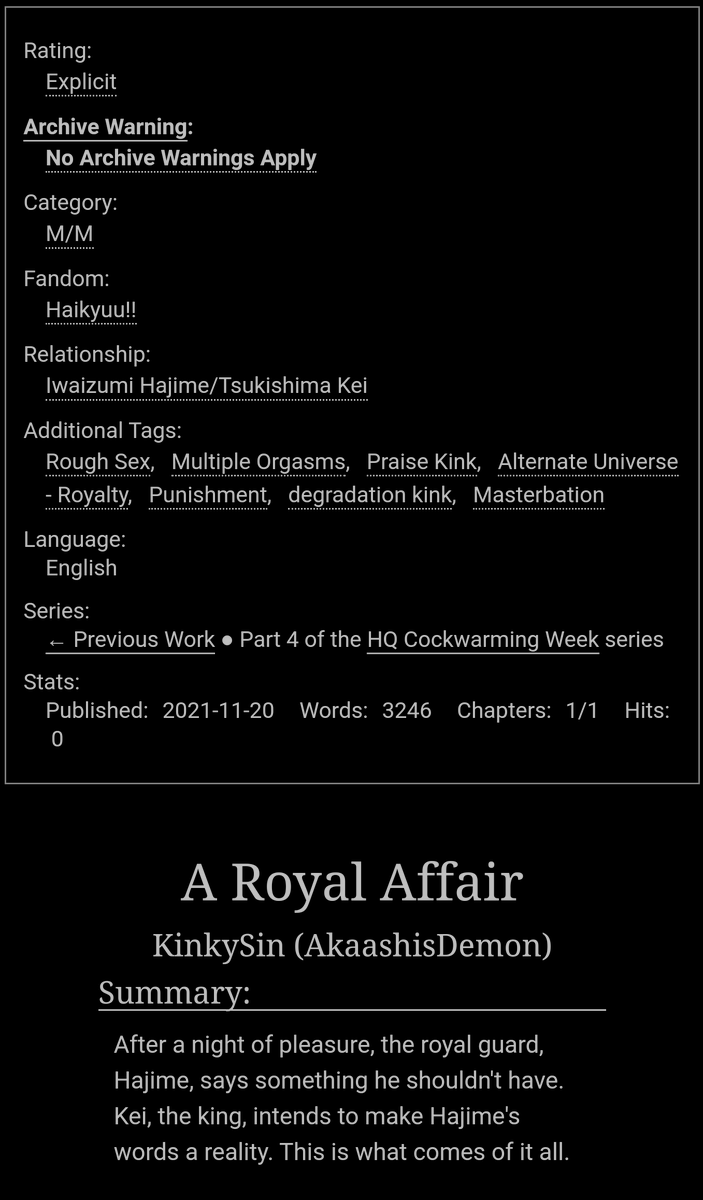 KinkyTreat's tweet photo. Day 6: slight praise kink, degradation kink, Royalty AU, free day!

IwaTsuki

https://t.co/mpJnqeDO5V

@HqCockwarming #HQCockwarming2021 https://t.co/sE2FtOJK3e
