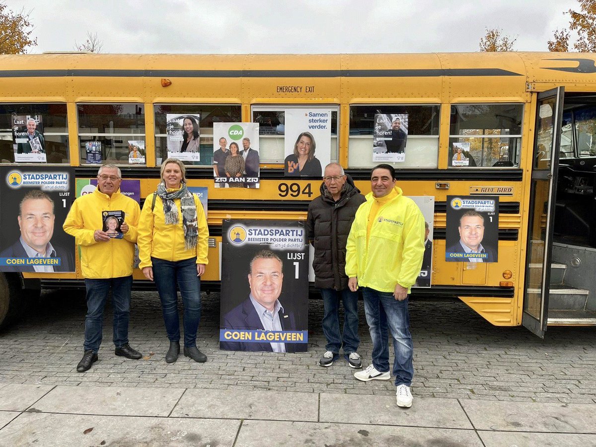 Het laatste weekend voor de verkiezingen met de “gele” verkiezingsbus in de Middenbeemster en op de Koemarkt.