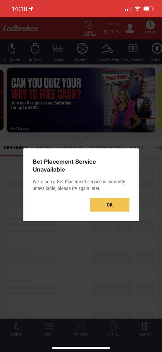 AnnekaHicks's tweet photo. @Ladbrokes what’s going on?! 😅🙏🏻 https://t.co/yQinJpT9kx