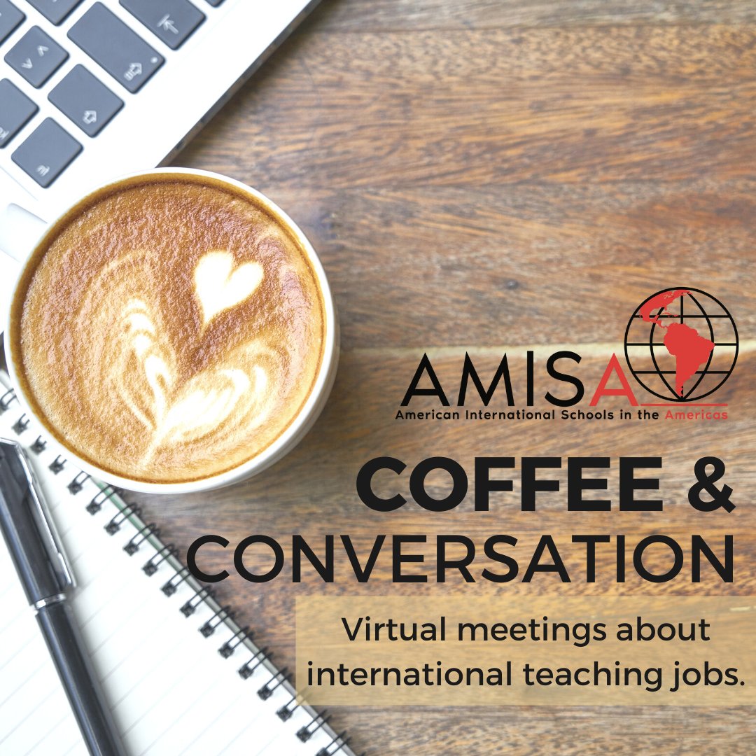 Retweet this. You never know, you could be introducing someone to a world of opportunity! 

Join AMISA at 10 a.m. ET for our VIRTUAL Coffee and Conversation on well-being as an  international teacher. Ask about our job openings! zoom.us/meeting/regist…