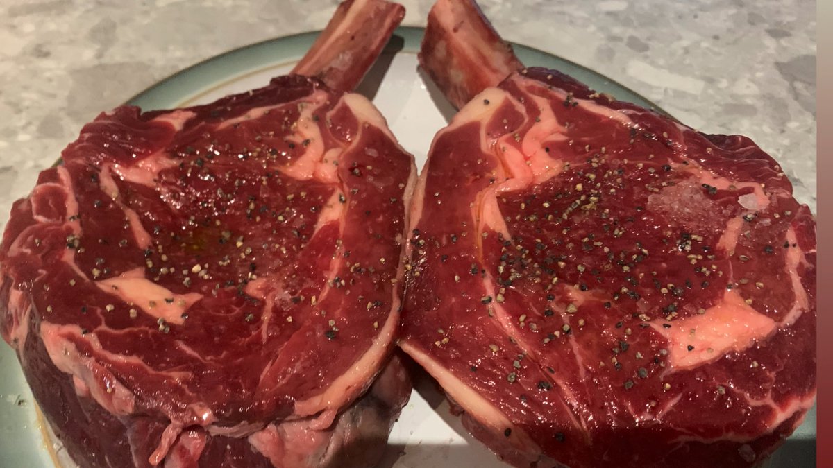 SteakNRed's tweet photo. Two outstanding tomahawk steaks from @GreenButcherTW2 

Ready to be reverse seared on the Kamado https://t.co/1flVQV2CYA