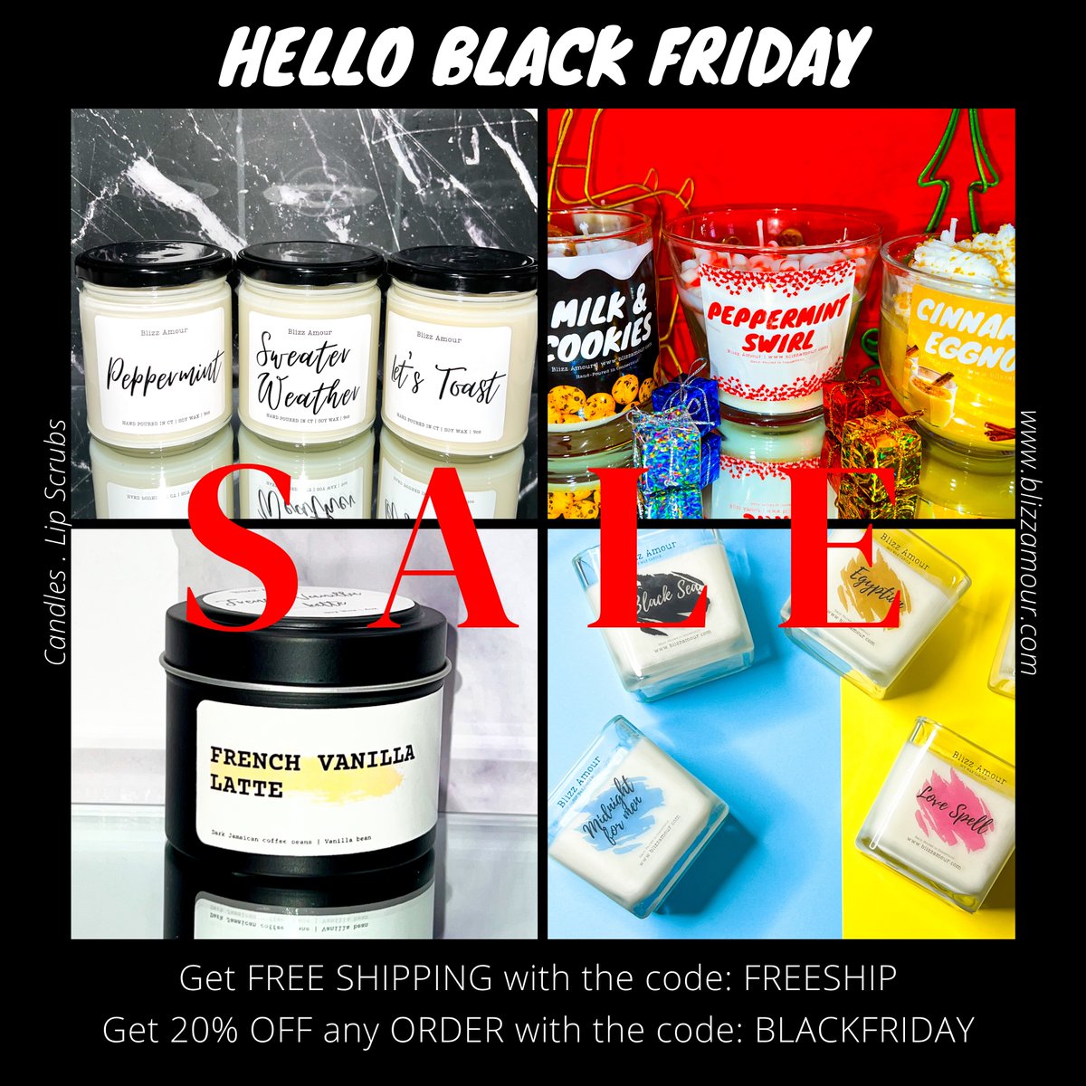 Black Friday Sales Now Live. blizzamour.com
🛍20% OFF any order using code: BLACKFRIDAY 
🛒FREE SHIPPING on orders over $49 using code:FREESHIP  #candles #supportsmallbusiness #buycandle #candlesale #blackfriday #BlackOwnedBusiness #supportblackbusiness #blackfridaysales