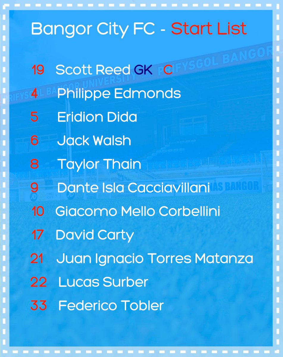 Start list vs <a href="/ColwynBayFC/">Colwyn Bay FC 🏴󠁧󠁢󠁷󠁬󠁳󠁿</a>

💙💙💙

#Bangor #BangorCityFC1876 #BangorCity1876 #BangorCity #BangorCityFC #BangorFamily #Wales #Gales #CymruLeagues