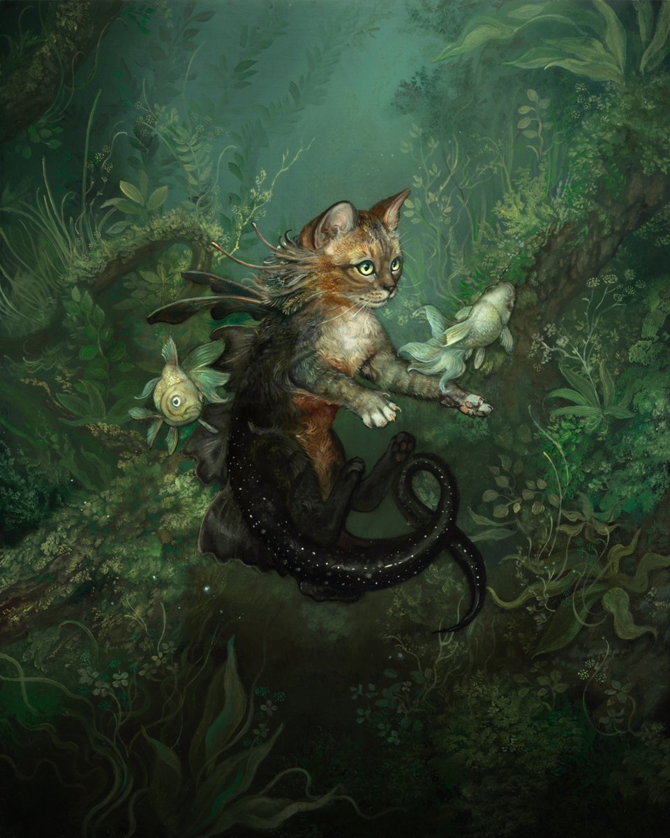 AnnieStegg's tweet photo. I've been setting up a new planted tank for my catfish this weekend, and was reminded of this piece. Happy #Caturday ! 
#letsdrawmonsters https://t.co/NAHXVubc3U