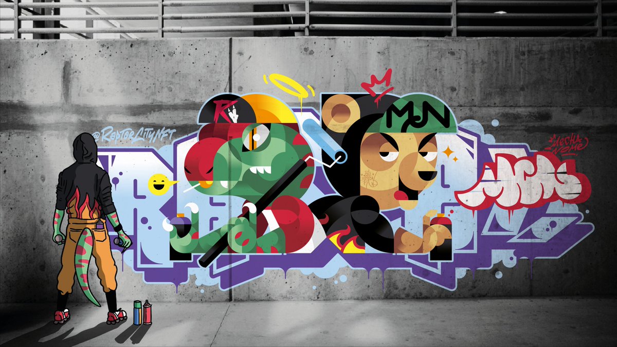 mechanome_'s tweet photo. Graffiti war is going on in #raptorcity
This graffiti piece for a graffiti competition by @RaptorCityNFT
#graffiti #CircularCharacter #mechanome #หมีชานม https://t.co/XketiVZQuH