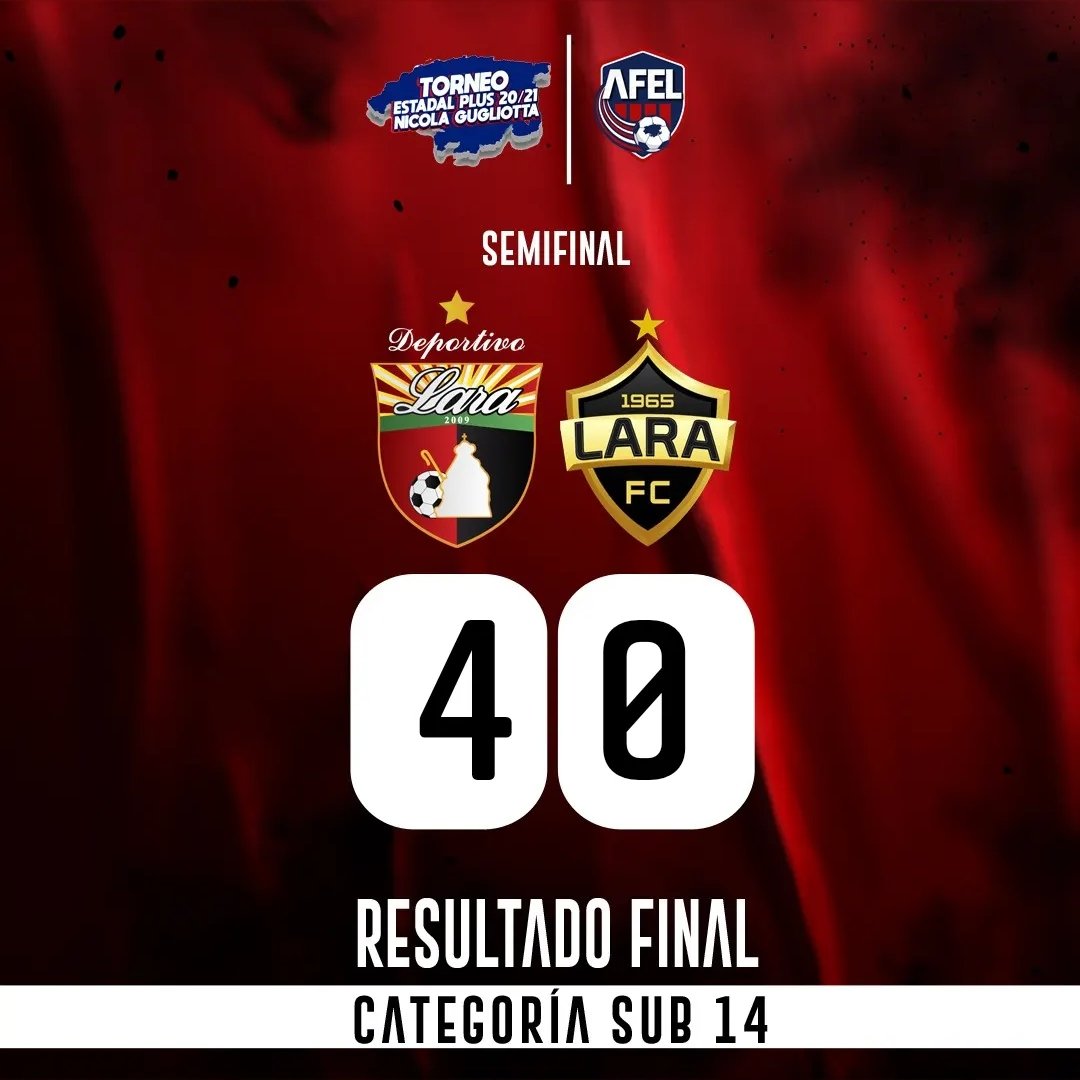 DeportivoLara's tweet photo. #TorneoEstadalPlus | Semifinal | #Sub14 | #DeportivoLara 4-0 #LaraFC | 2T |⏱️35+4' | ¡FINAL! Nuestros ROJINEGROS se clasifican a la final del torneo.
#DaleDEPOR 🔴⚫ https://t.co/VmGUirCpG5